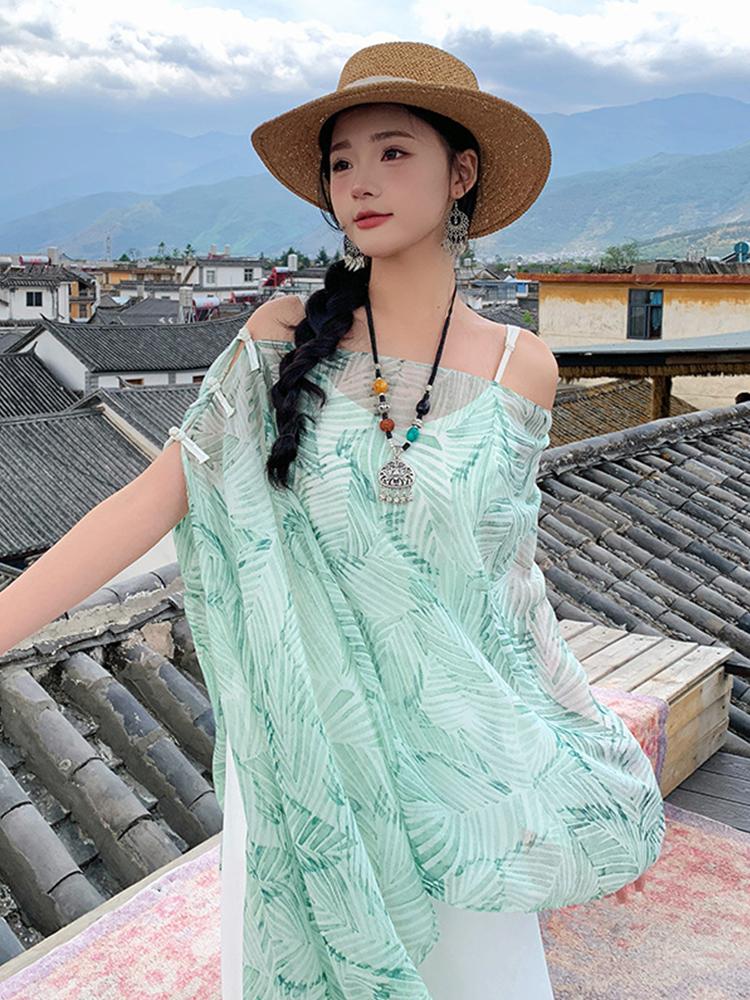 New Summer Elegant Beach Women Silk Scarf Vacation Wrap Shawl Boho Print Lady Sunscreen Bandana Long Hijab Scarve Pareo Mujer