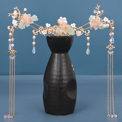 Crystal Flower Tassels Hairpin Headband Set For Girl Women Bride Chinese Style Hanfu Wedding Bridal Hair Accessories Jewelry Pin