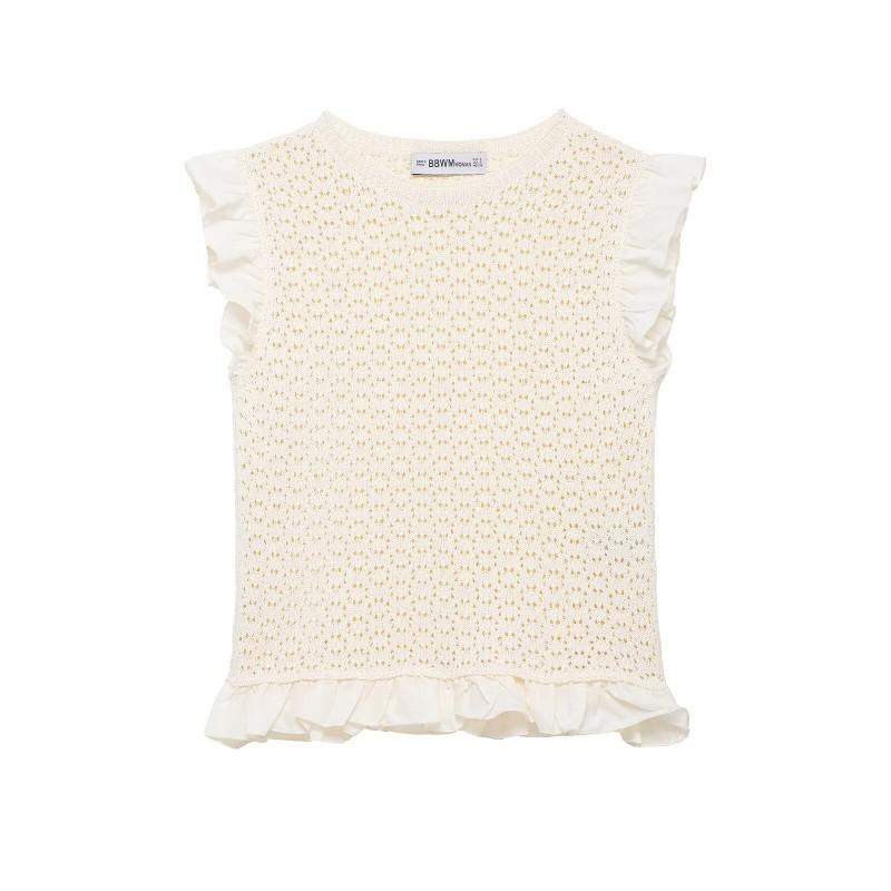 Womens 2026 French Style Sleeveless Knit Top Slim Fit Hollow Out Sweater