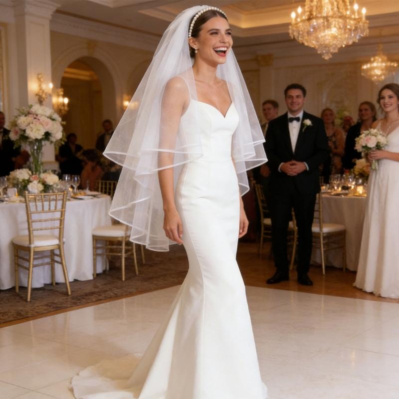 Delicate White Pearls Embellished Hairband Headdress Combined Veil For Bride Formal Event And Everyday Wear