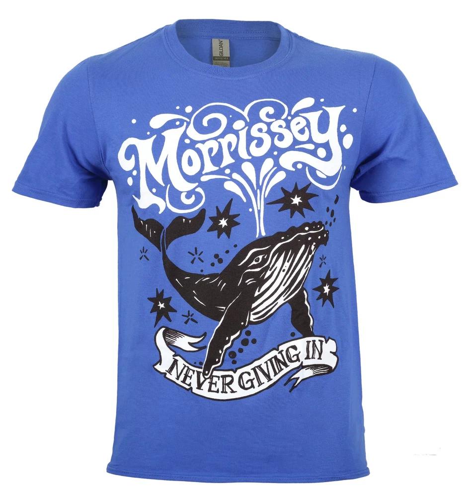 Official Morrissey T Shirt Never Giving in Whale New Blue S M L XL XXL S