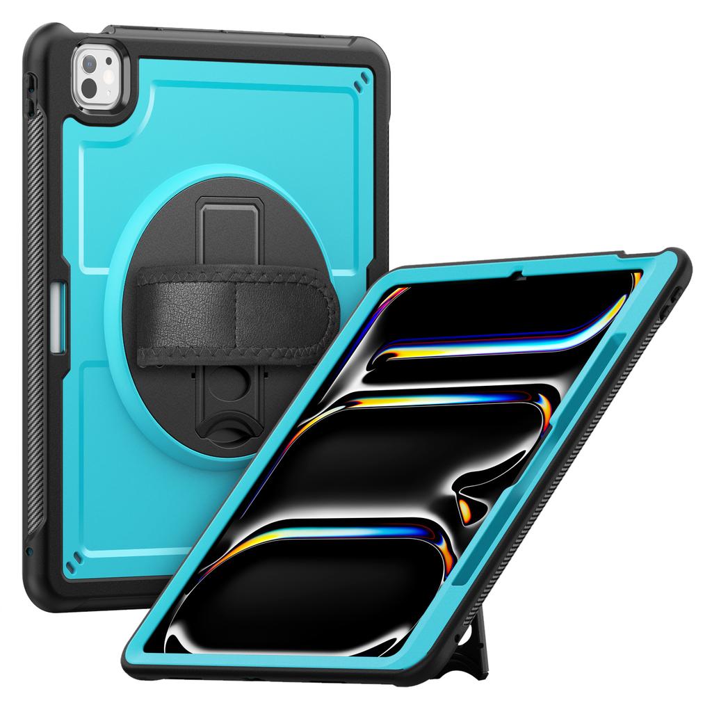 For iPad Pro 13 (2025)/13 (2024) Case Kickstand PC TPE Tablet Cover with Hand Strap