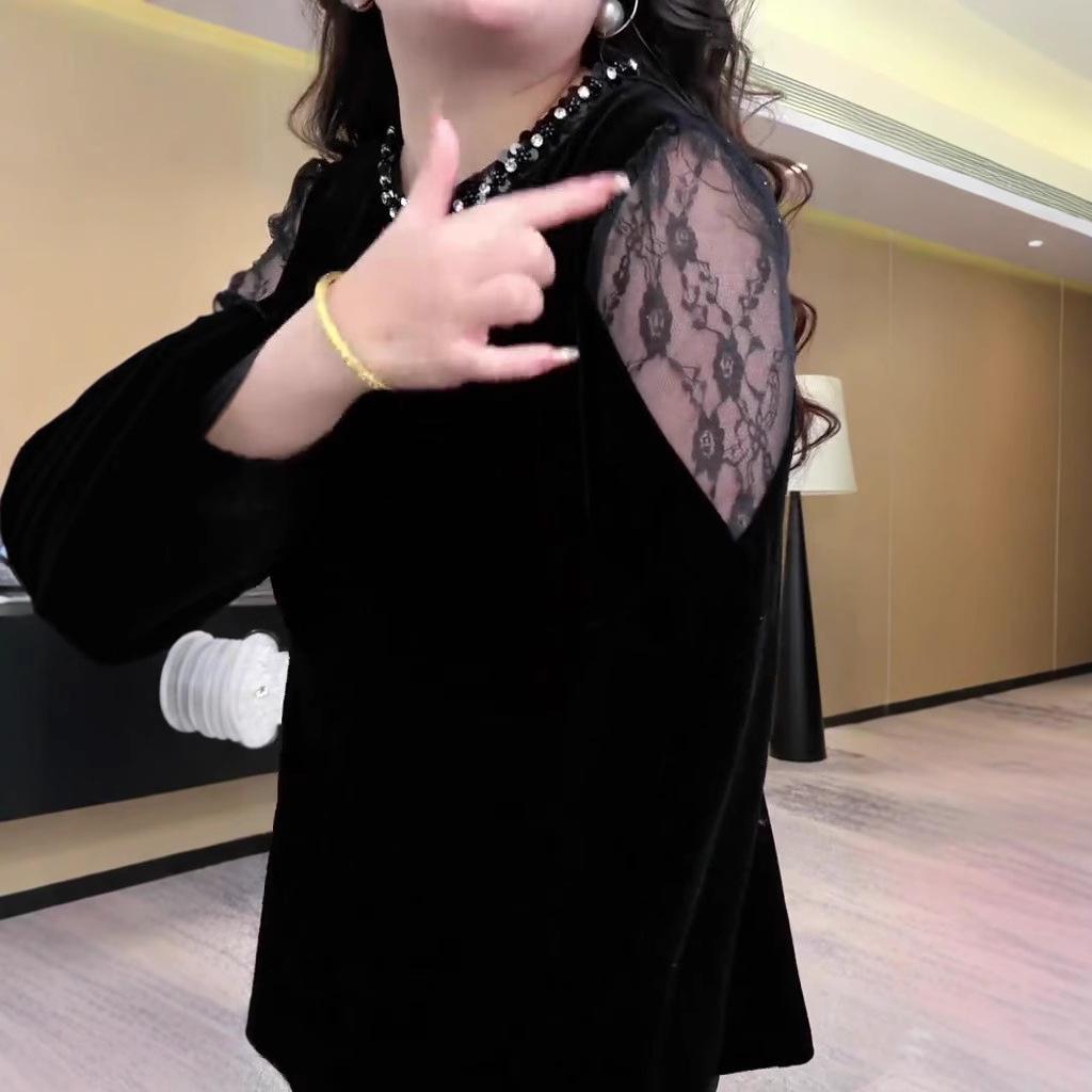 2025 Spring Korean Velvet Off-Shoulder Luxury Plus Size Top for Women