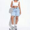 Women's High Waist Denim Shorts Dark Blue Casual Slim Fit Summer Shorts