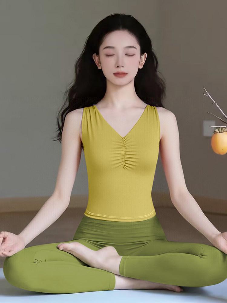 Women's 2025 Chinese Style Yoga Vest with Chest Pads - Stunning Print Pilates Fitness Top