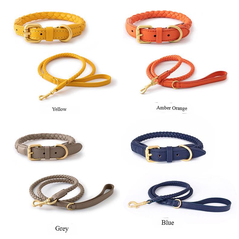 2024 Purespet Various Color Braided PU Leather Animal Pattern Dog Leash with Fur Trim