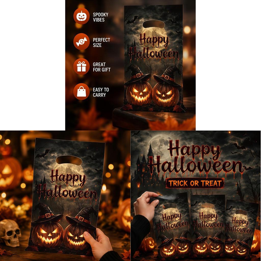 Halloween Pumpkin Candy Bags With Glitter Film For Childrens Trick Or Treat Parties