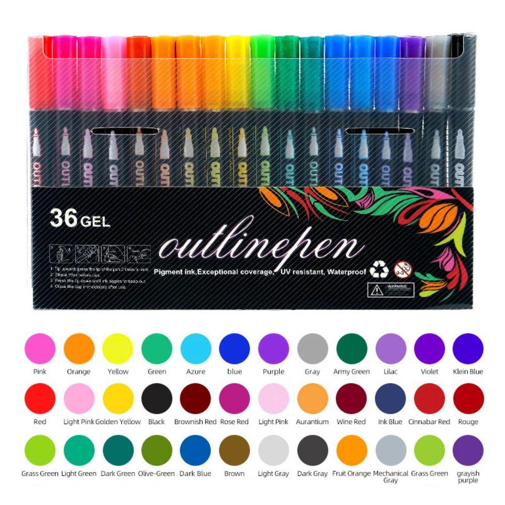 8/12/24/36/48/60 Farben Doppellinien-Umrissstifte Selbstumrissende Kunstmalstifte Kunstbedarf