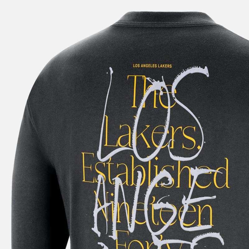 Nike Nba Courtside Los Angeles Lakers Letter Print Loose Fit Crew Neck Casual American Vintage Long Sleeve T-Shirt Men T-Shirt Black DR6346-010