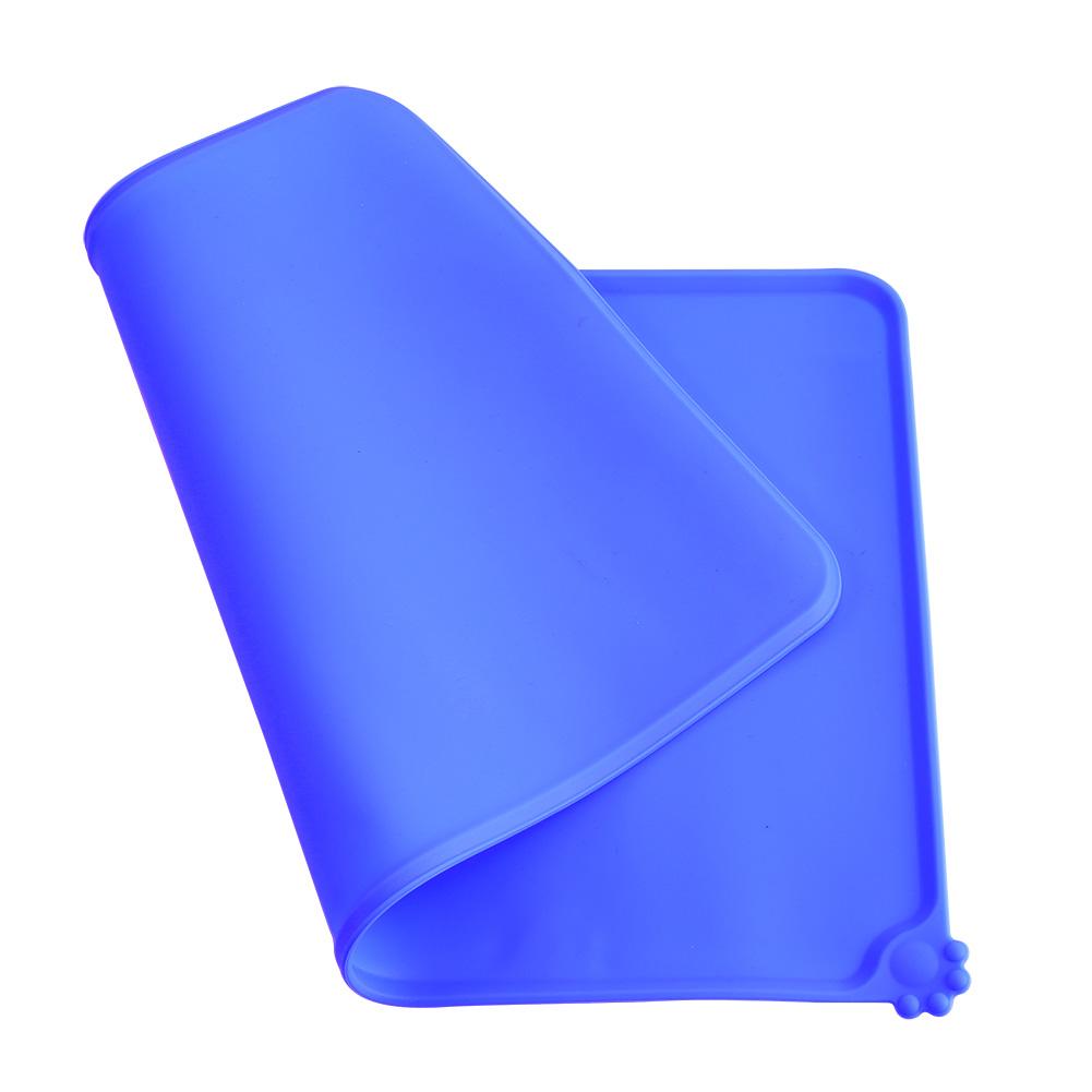 Pet Cat Feeding Mat Square Silicone Quick Dry Dish Bowl Feed Food Water Placemat (Blue)