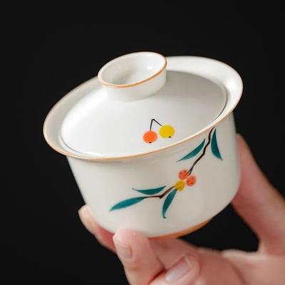 Portable Glass Hand-painted Ercai Hovering, Plant Ash Cover Bowl Travel Tea Set, Express Cup Set, Teapot Outdoor