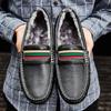 Large Size Winter Fur Loafers Shoes For Men Leather Man Casual Moccasins Mens Driving Shoes Slip On Flats