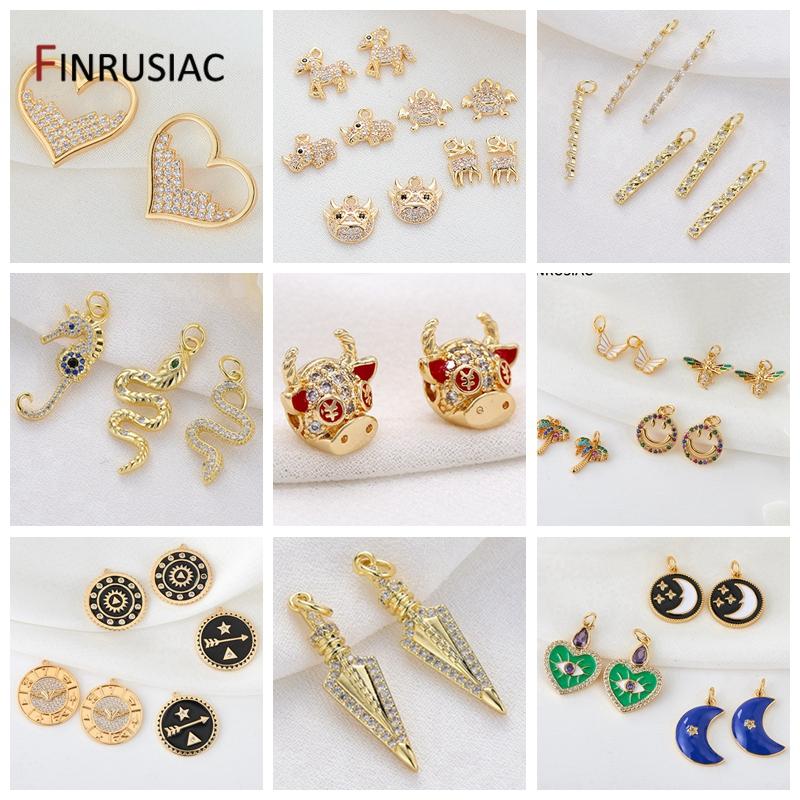 Fashion 14K Gold Plated Brass Inlaid Zircon Evil Eye Charms Round Pendants,DIY Jewelry Pendants Making Accessories Wholesale