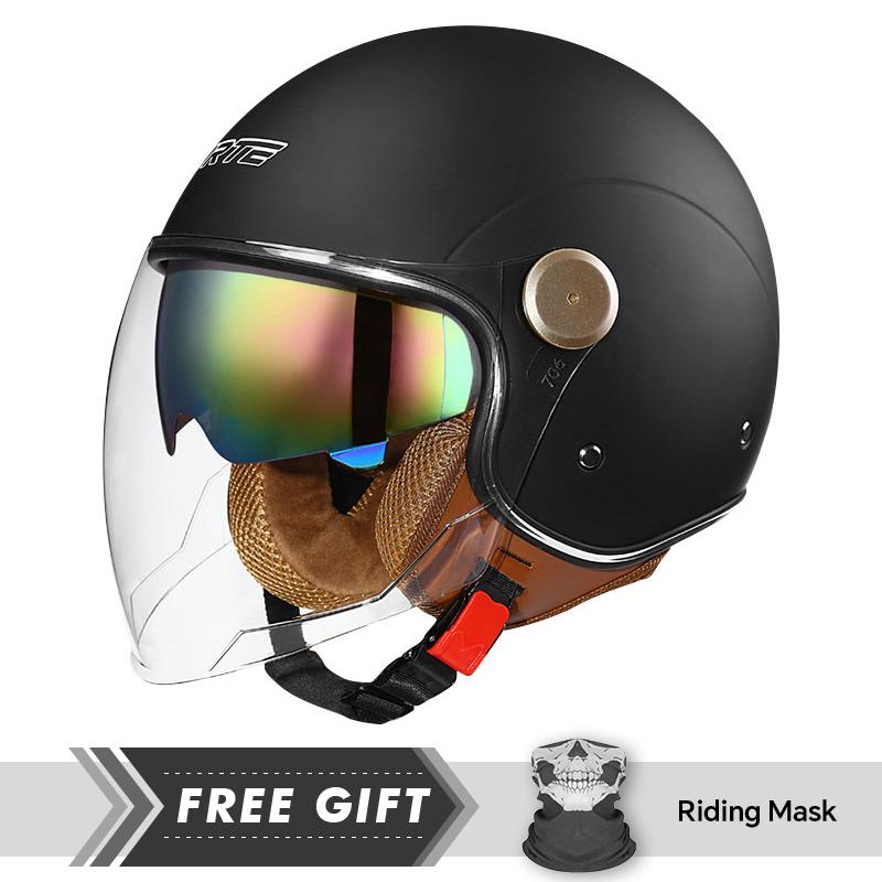 Men Women Open Face Motorcycle Helmet Dual Lens 3/4 Open Half Helmet Adult DOT Retro Jet Helmet Moto Equipment Four Seasons