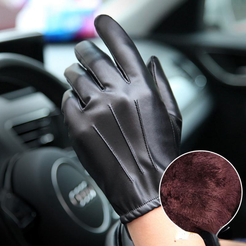 

Winter PU Leather Gloves Touchscreen Padded Warm Skiing Men Windproof Cycling Full Finger Driving Motorcycle Non-Slip Gloves сірий колір