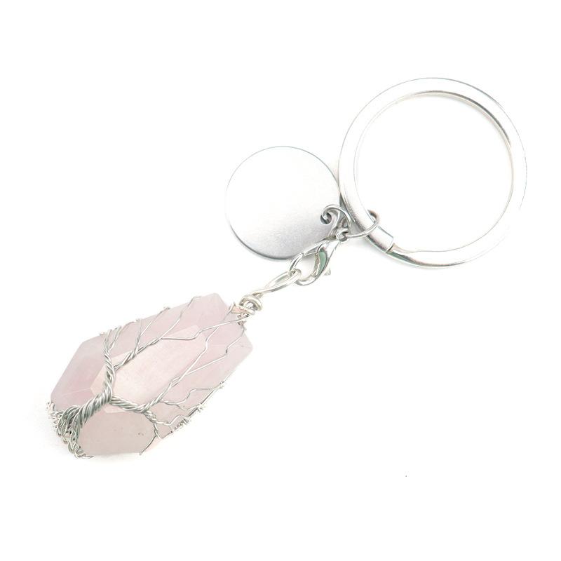 

Hand-Wound Natural Stone Crystal Octahedron Keychain Keychain Bag Pendant K15 рожевий кварц кольору
