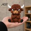 Artistic Hair Detail Ornament 3D Printed Angry Highland Cow Figurine, Cute Attitude Animal Desktop Three Dimensional Sitting Figurine Ornament, Statue