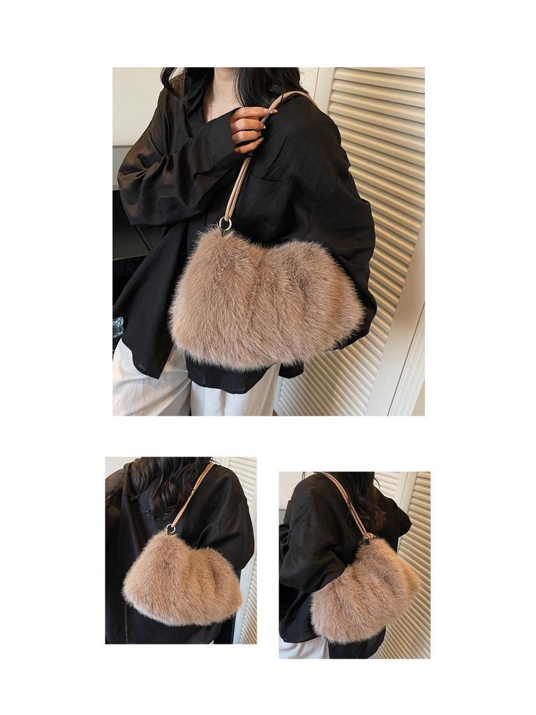 Women's Large Capacity Plush Shoulder Bag - Furry Handbag for Autumn/Winter