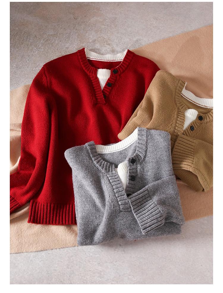 Color Blocking Fake Two Piece Wool Sweater for Women In Winter 2025, Fashionable Loose and Versatile Casual Sweater