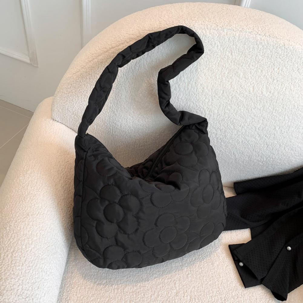 Women Puffy Hobo Bag Fashion Down Tote Handbag Casual Floral Quilted Tote Bag Lightweight Large Capacity Slouchy Shopper Bag