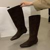 Fashion New Fashion Flock Women Knee High Western Boots With Low Heel Female Slip On Footwear Pointed Toe Ladies Long Booties Shoes