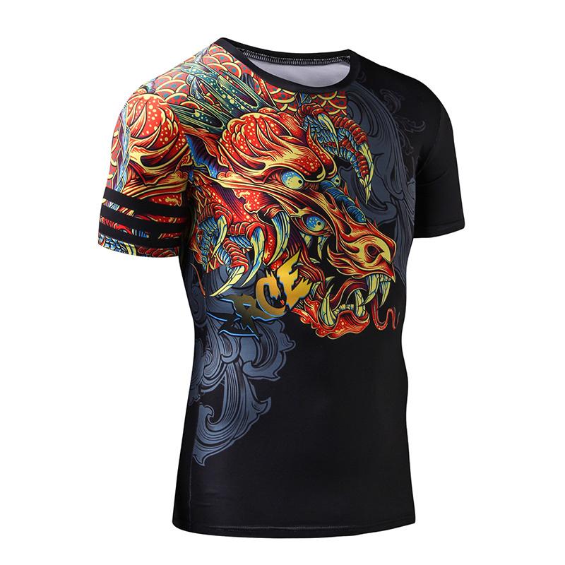 Retro 3D Printed Dragon Tiger T-shirt for Men Summer Fitness O Neck T Shirts Quick Dry Loose Tees Harajuku Tee Gym Male Tshirt
