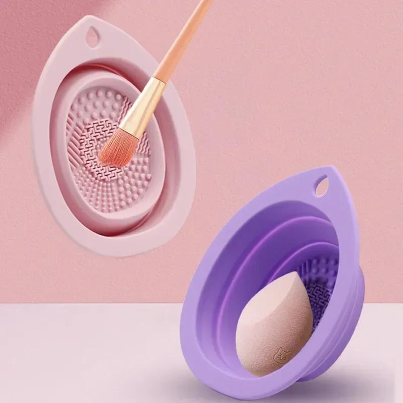 Silicone Makeup Brush Cleaner Foldable Powder Puff Cleaning Bowl Eyeshadow Brushes Washing Soft Mat Beauty Tools Scrubber Box