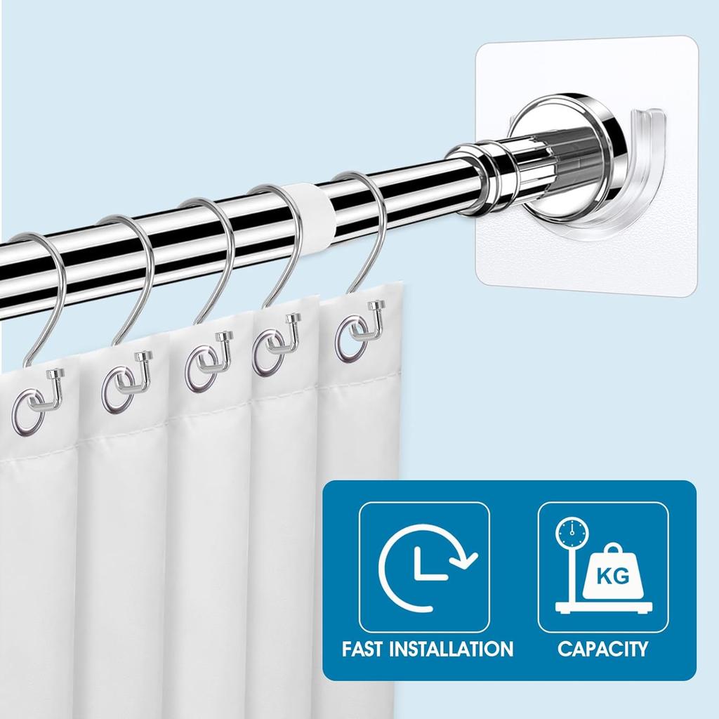 Shower Curtain Rod 8 PCS No Drill Retainer Brackets Tension Holders Adhesive Holder Closet Hooks Rods For Bathroom Wardrobe Curved Clips Wall Strip