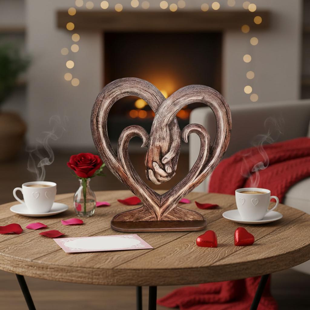 Valentinstag Herz Hände haltend Kunst Skulptur Imitation Baumstamm Ewige Liebe Statue Herz Hand Ästhetische Dekorationen Geschenk