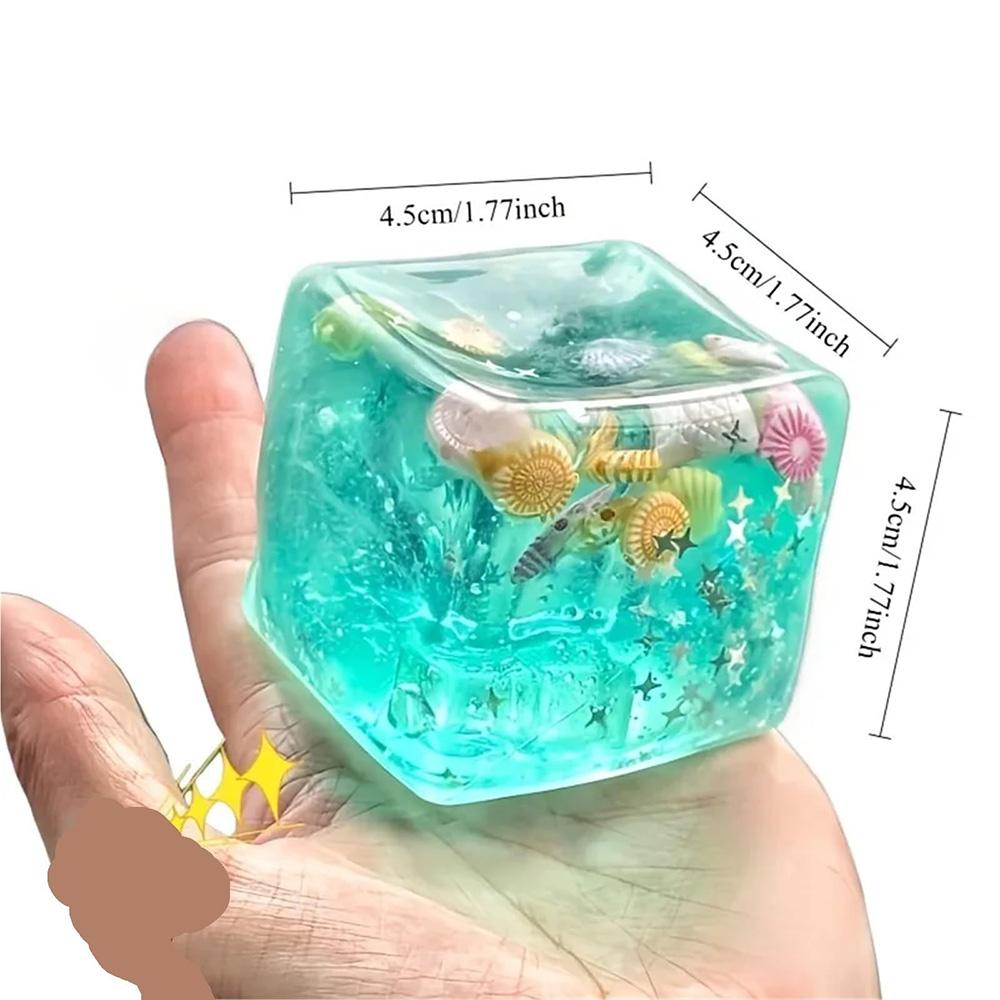 Ice Cube Cube Ocean Squishy Sensory Toys With Real Sea Shells Squishy Fidget Toy For Kids & Adults Non-Toxic Squeeze Toy