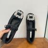 Inner heightening woolen rhinestone square buckle soft-soled Mary Jane shoes 2025 new Mao Mao Doudou shoes flat single shoes women's shoes