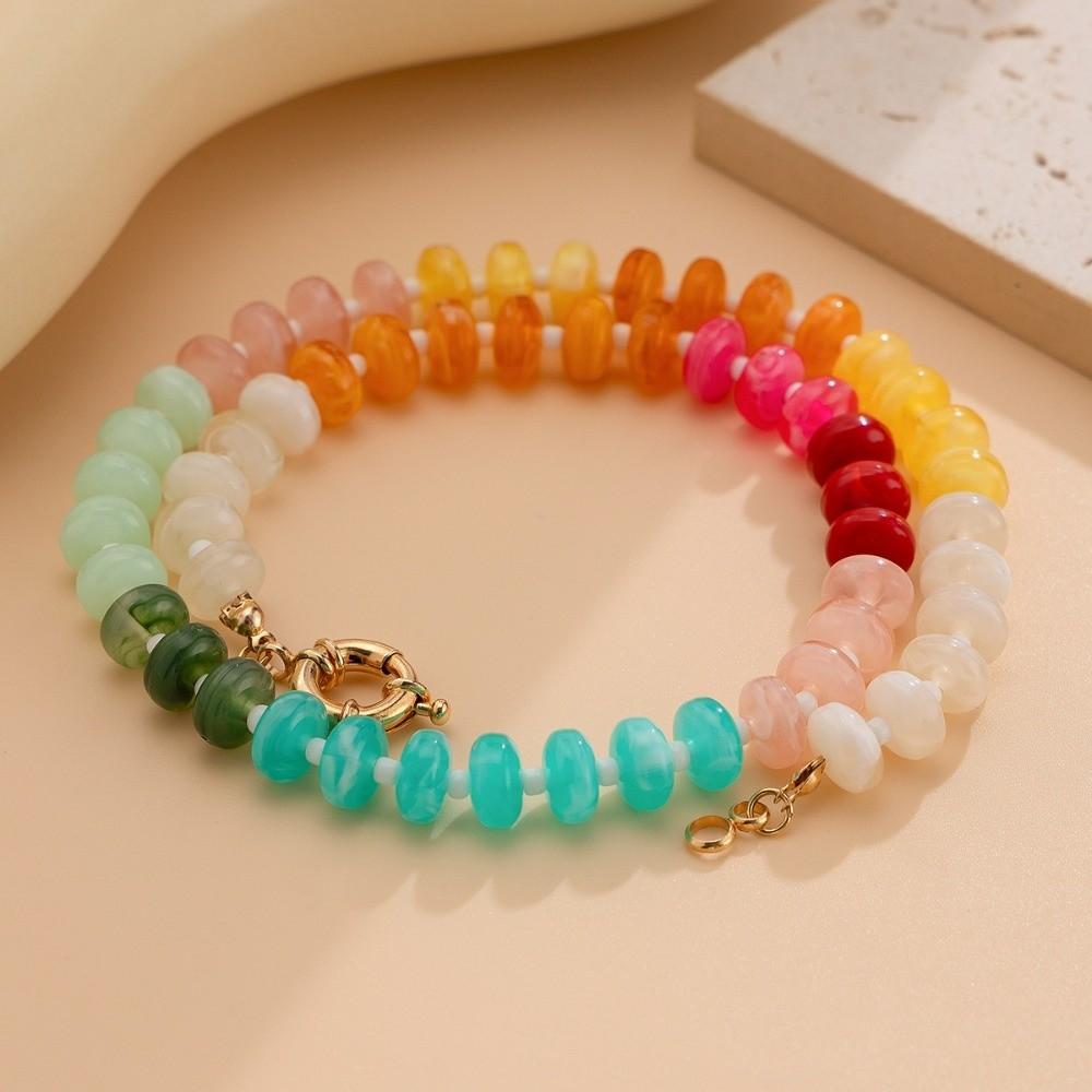 Bohemian Rainbow Clavicle Chain Handmade Y2K Neck Jewelry Colorful Beads Choker Necklace  Party