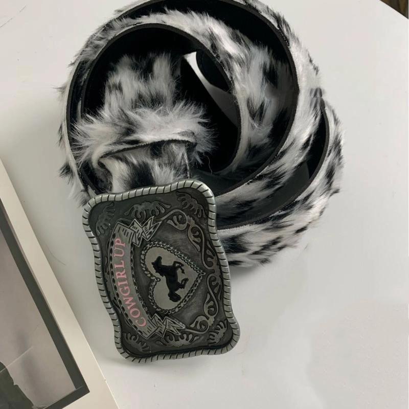Plush Y2K Leopard Print Spicy Belts Stylish Women Faux Fur Waist Belt American Retro Street Style Deco Accessories