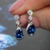 Chic Trendy Drop Earrings for Women Blue Zirconia Pendant Jewelry for Engagement Dainty Fashion Accessories for Female