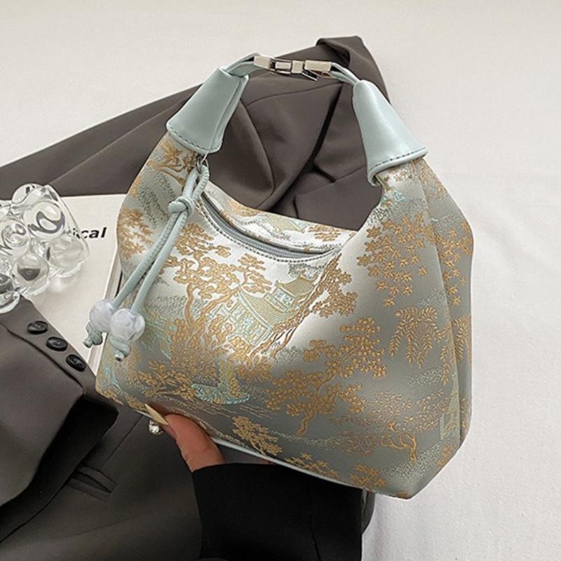 Casual Embroidered Chinese Style Handbag Purses Canvas Hanfu Embroidery Handbag Zipper Crossbody Bag Cheongsam Bag Party