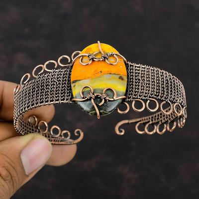 Bumble Bee Jasper Cuff Bracelet Copper Wire Wrapped Bangle Gemstone Bracelet Copper Wire Jewelry Handmade Adjustable Bangle Engagement Gift