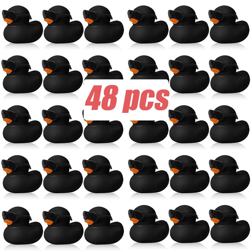 6122448Pc Black  Rubber Ducks With Sunglasses Sets Duck Toys Squeaky Rubber Ducks Cute Float Duckies For Party Favors