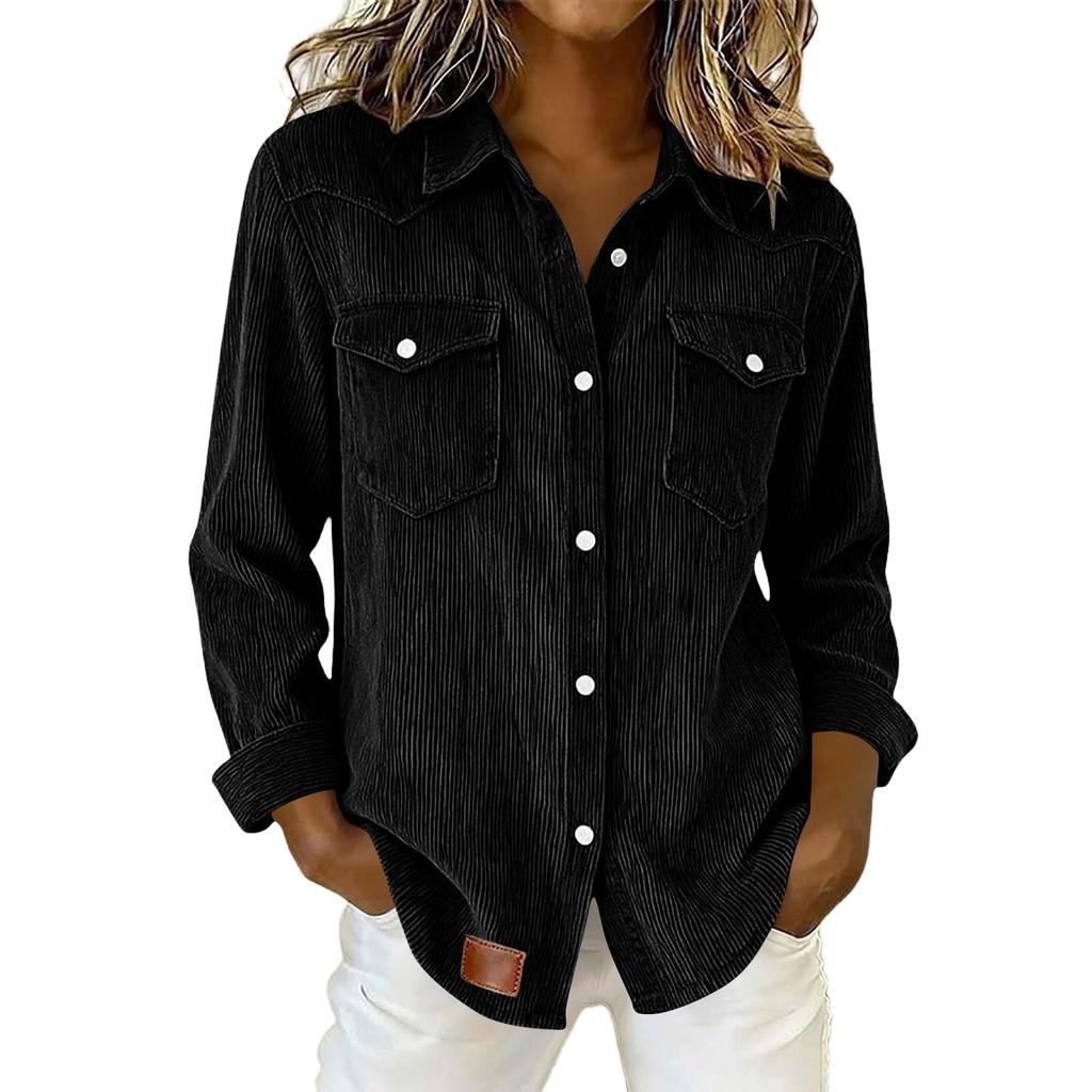 Women's Long Sleeve Button Down Shirt with Two Pockets for Casual Daily Wear