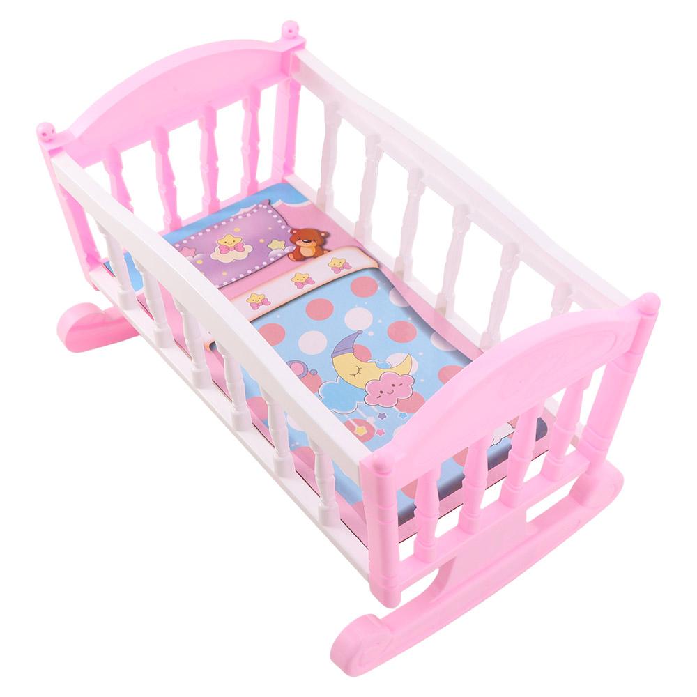 Furniture Toys Baby Bed Cradle Pretend Play Doll Rocking Crib Baby Doll Rocking Bed  Girls Gift