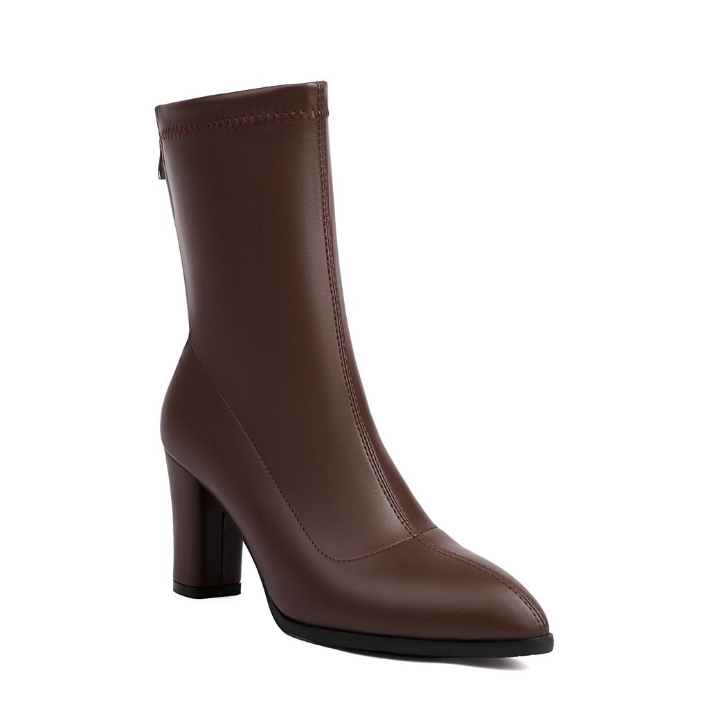 34-48 Skinny Boots Autumn and Winter Short Boots Elastic Legs Long Temperament Pointed French Heightening Thick Heel Elegant