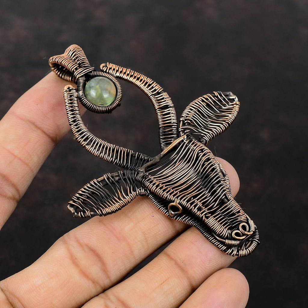 Prehnite Pendant Copper Wire Wrapped Pendant Gemstone Jewelry Bull Face Pendant Copper Jewelry Handmade Pendant Gift For Her Dainty Pendants
