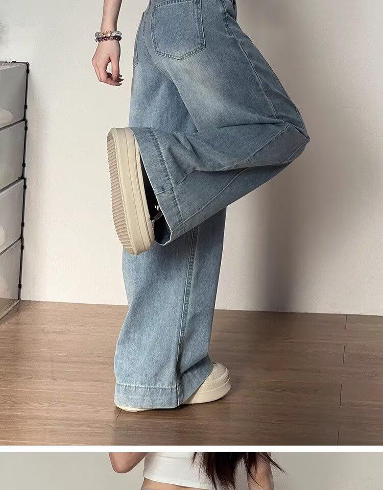 Plus Size Retro Wide-Leg Denim Pants for Women - Autumn Loose Fit, Slimming, Pear-Shaped Body