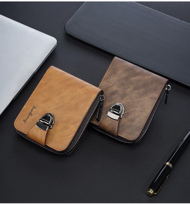 Men's Retro Multifunctional Short Wallet with Buckle and Zipper Coin Purse