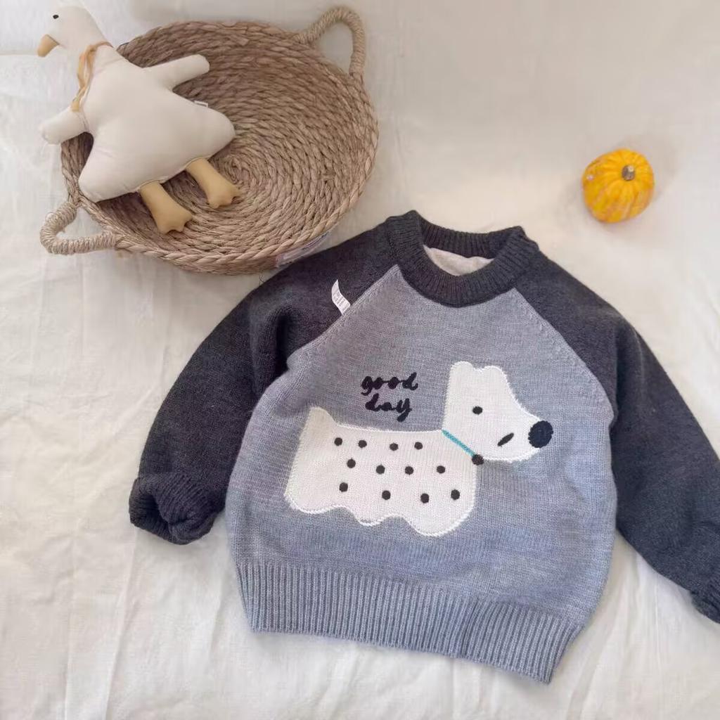 Kids Thick Warm Knit Sweater Winter Boys Girls Cartoon Base Layer Top