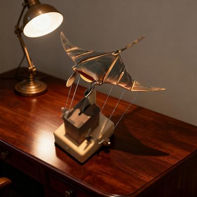 Wooden Electric Manta Ray Ornament Handmade Artisan Bionic Manta Ray Automaton Lifelike Mechanical Ocean Animal Home Office Desk Decoration