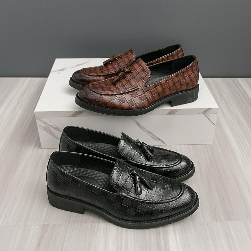 Herr Svart Loafers Läder Brun Formella Affärsskor Bröllopsklädsel Balskor Överdimensionerade