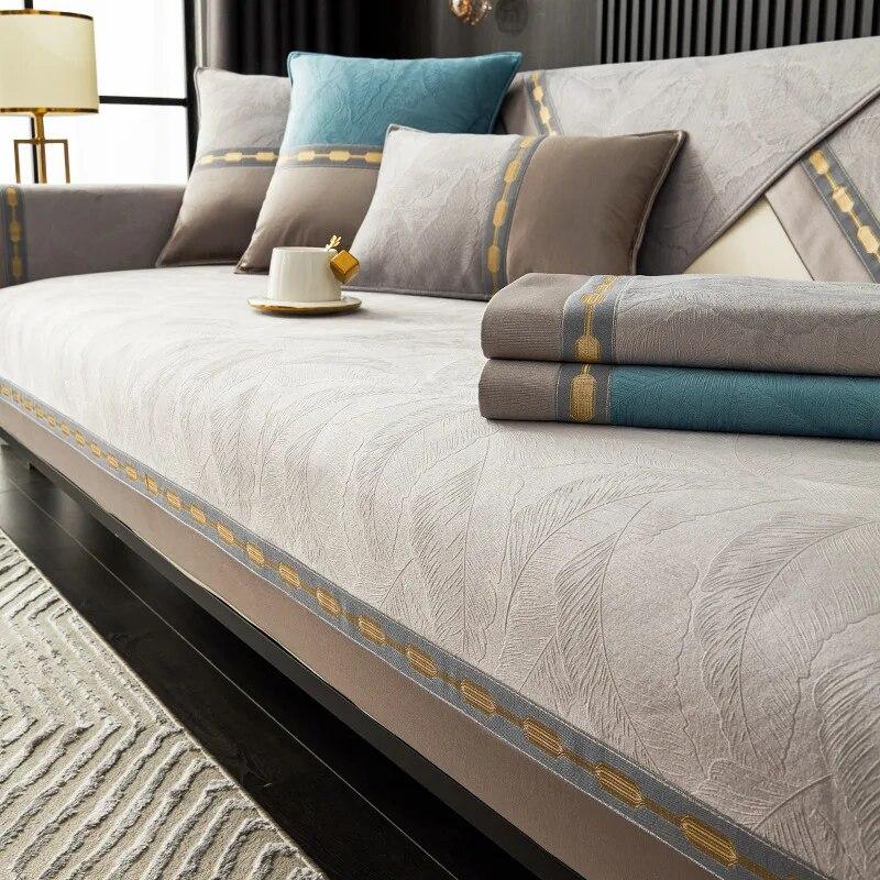 Four Seasons Chenille Wide Webbed Sofakissen Sofabezüge für Wohnzimmer Moderner Luxus Feder Jacquard Rutschfester Couchbezug
