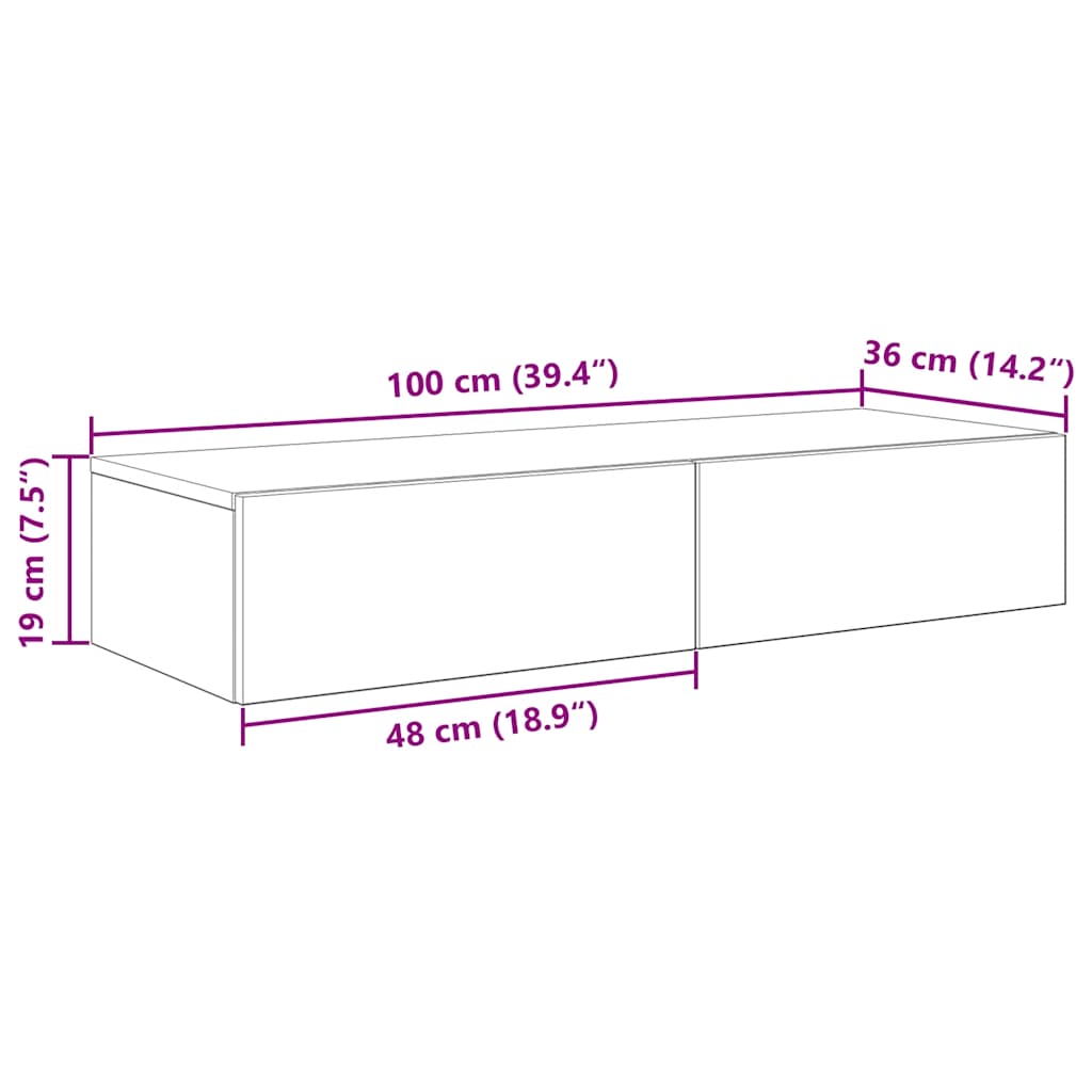 Wall Mounted Shelf with Drawers Grey Sonoma 100 x 36 x 19 cm Particleboard