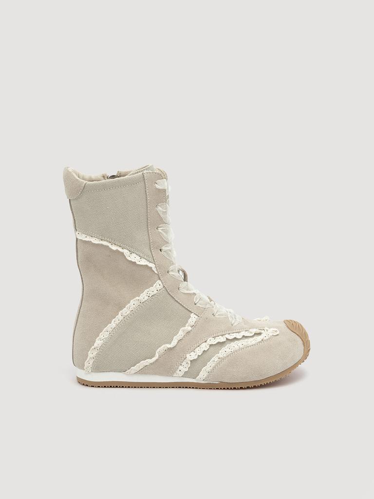 Retro Lace-Up Canvas Boots for Women Balletcore High Top Casual Shoes with Vintage Lace Details