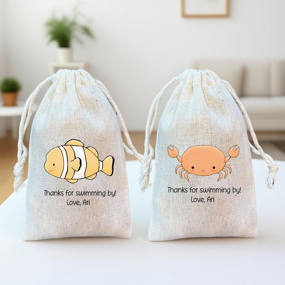 Custom 5Pcs Under The Sea Party Favor Bags Sea Animal Drawstring Goodie Bags Birthday Decor Supplies New Born Baby Shower Gift